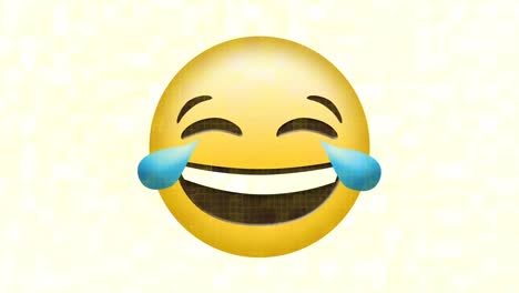 animación de llanto con emoticono de alegría sobre fondo blanco y amarillo
