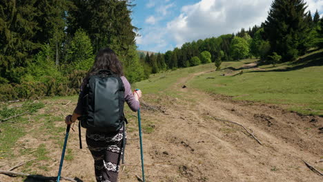 una mujer caminando en una montaña