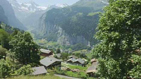 beautiful village in the alps valley shot from the top