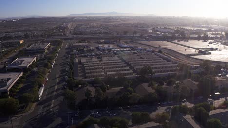 aerial panning shot above a south bay industrial neighborhood