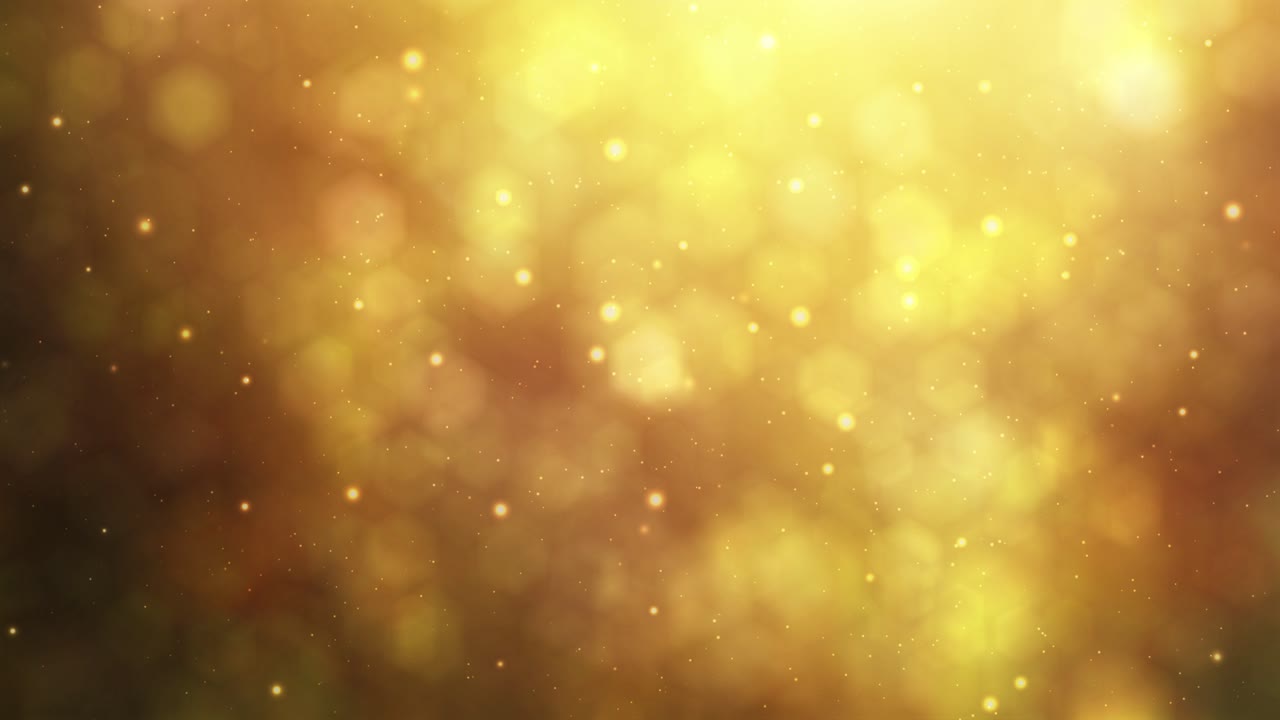loopable abstract glowing golden bokeh particles background, defocused summer sunshine atmosphere