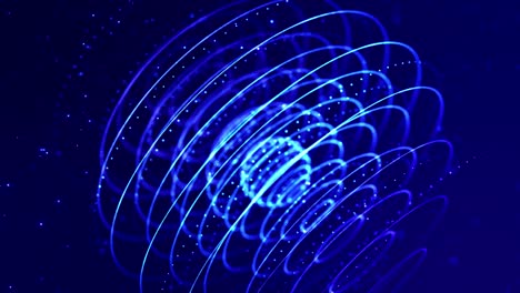 4k looped sci-fi particle background, bokeh and light effects. glow blue particles form lines, surfaces, complex structures in smooth motion like in microworld or space. concentric circular structures