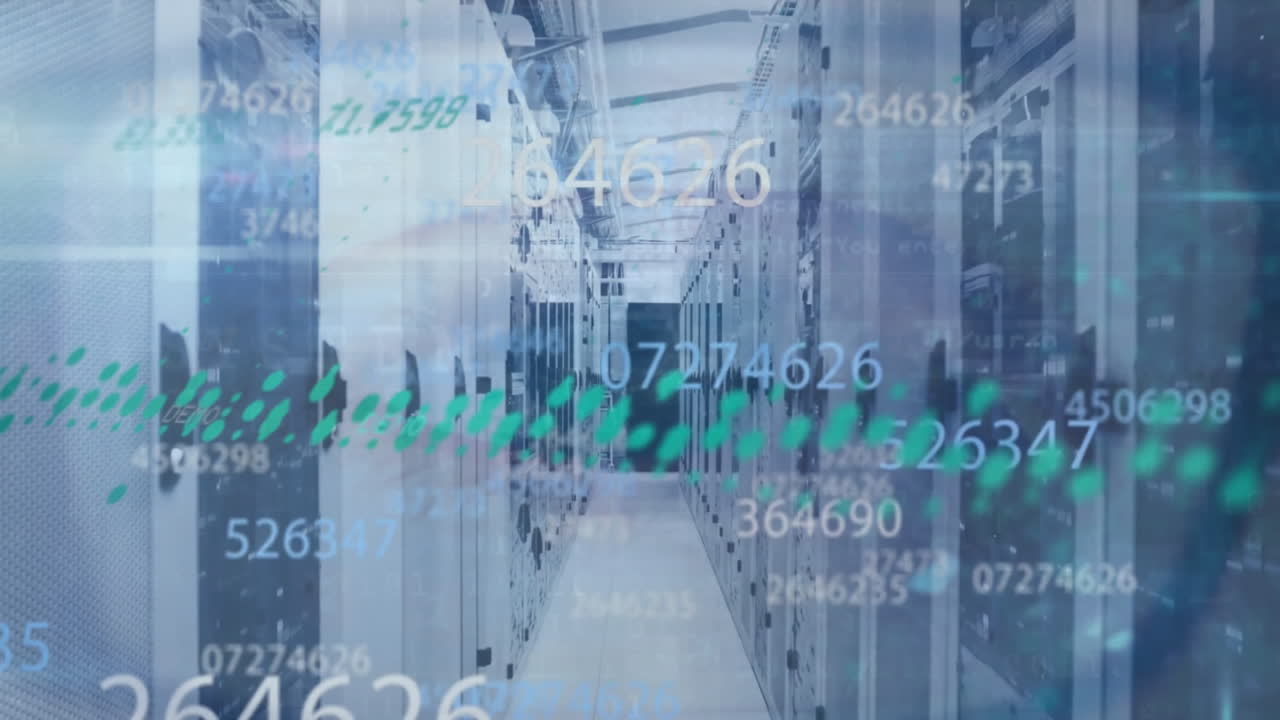 animación de diagramas y procesamiento de datos en la sala del servidor