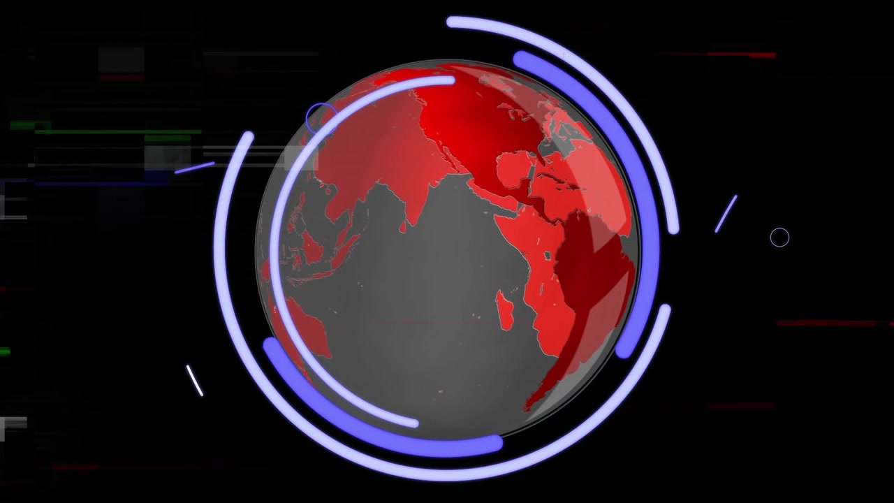 Animación de interferencia y formas sobre un globo terráqueo en fondo negro
