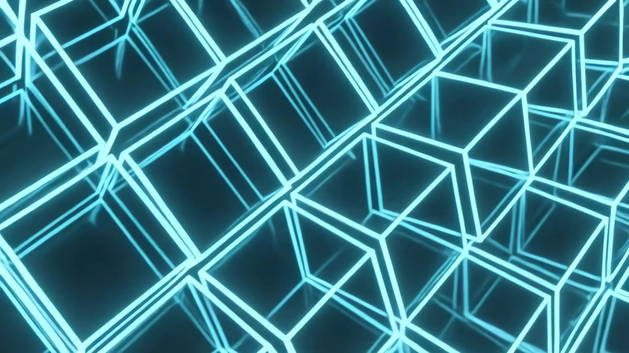 Moving virtual camera forward, revealing cyan wireframe cube lattice and inner faces to show depth