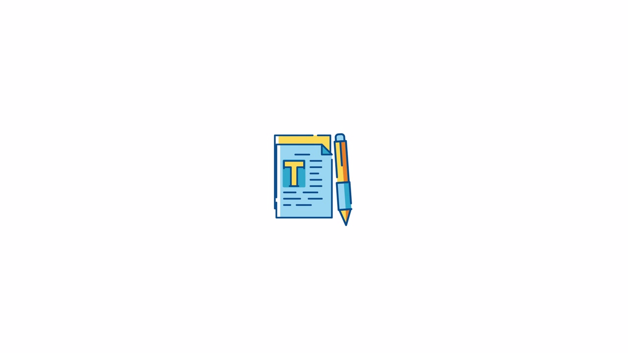 Animated Icon of Document and Pen for Writing Text