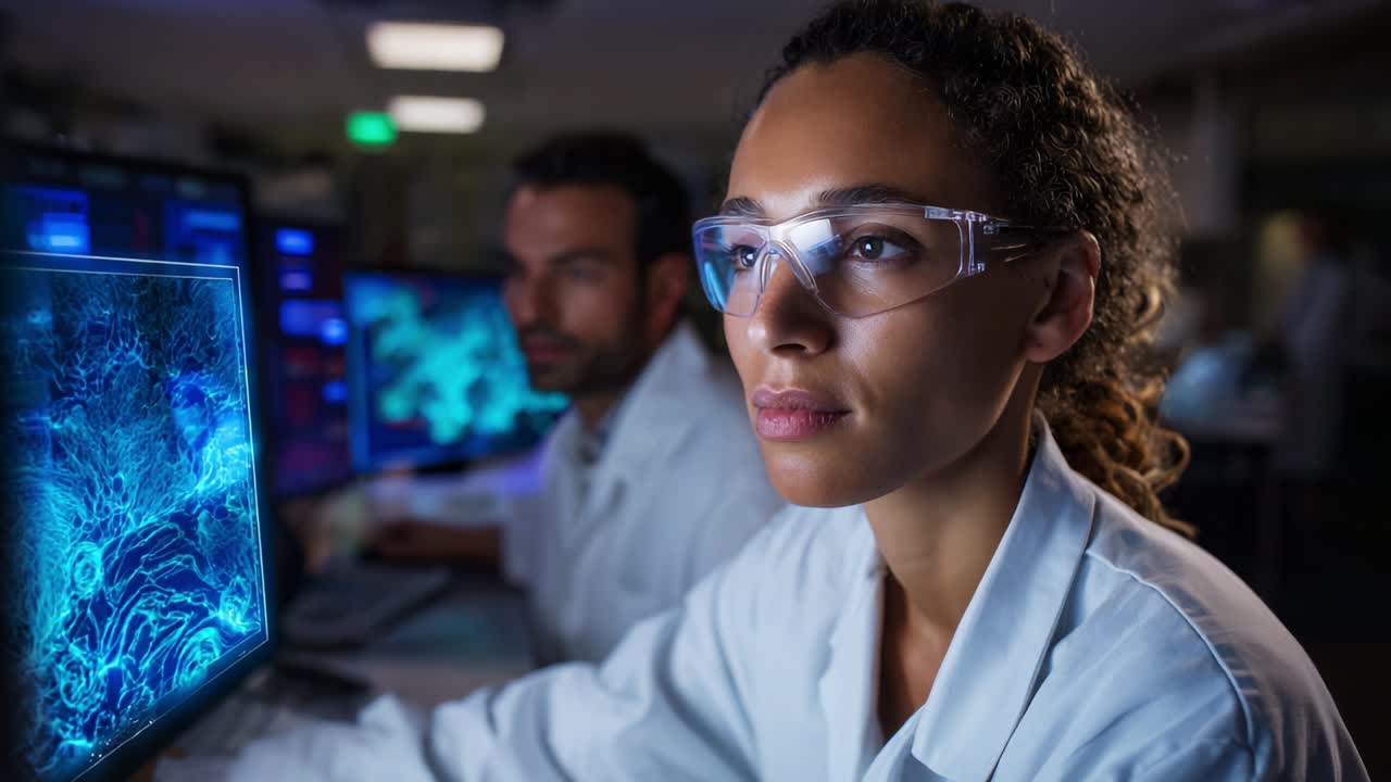 Focused Scientist Analyzing High-Tech Visual Data in Laboratory Setting, Showcasing Precision and Attention to Detail While Advancing Research Progress Through Innovative Technological Tools