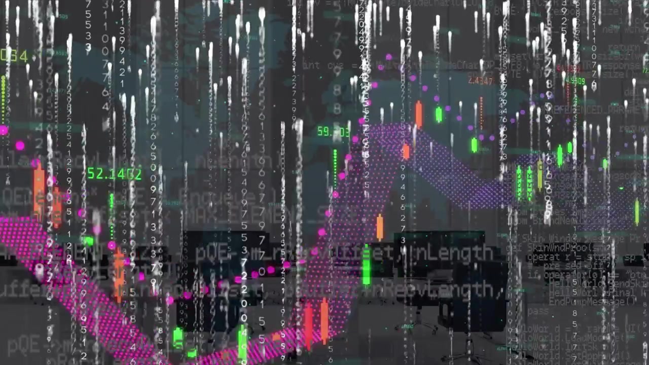 Animation of data processing over cityscape