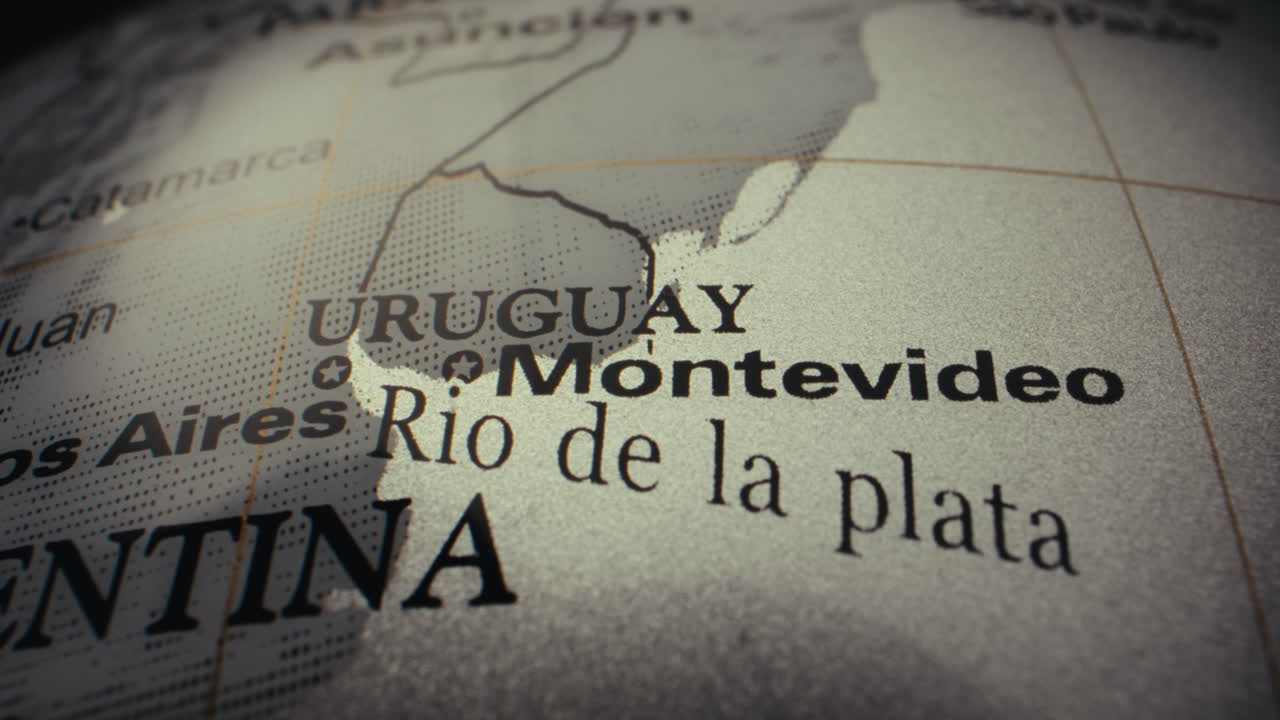 Close-up of a World Globe Map Showing Uruguay and Montevideo