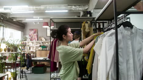 side view of asian woman in a store