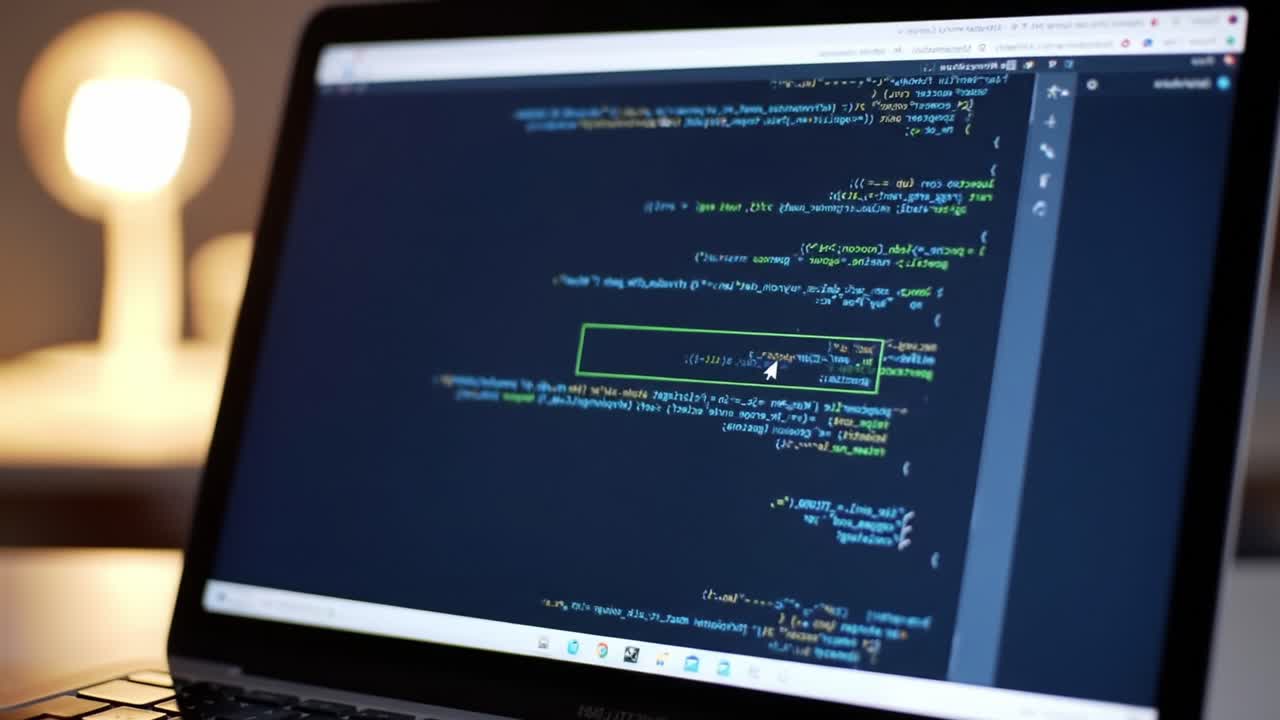 Exploring Lines of Code on a Laptop: A Glimpse into the World of Programming with Colorful Syntax Highlighting and a Cozy Ambient Light in the Background