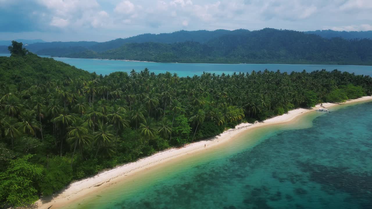 Aerial Drone View of Long White Sand Beach on Cagsalay Island, Philippines