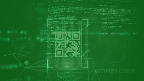 Animation-of-qr-code-over-digital-processing-on-green-background
