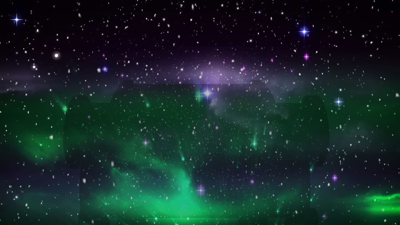 검은 바탕에 밝은 반점 위에 눈이 떨어지는 애니메이션.