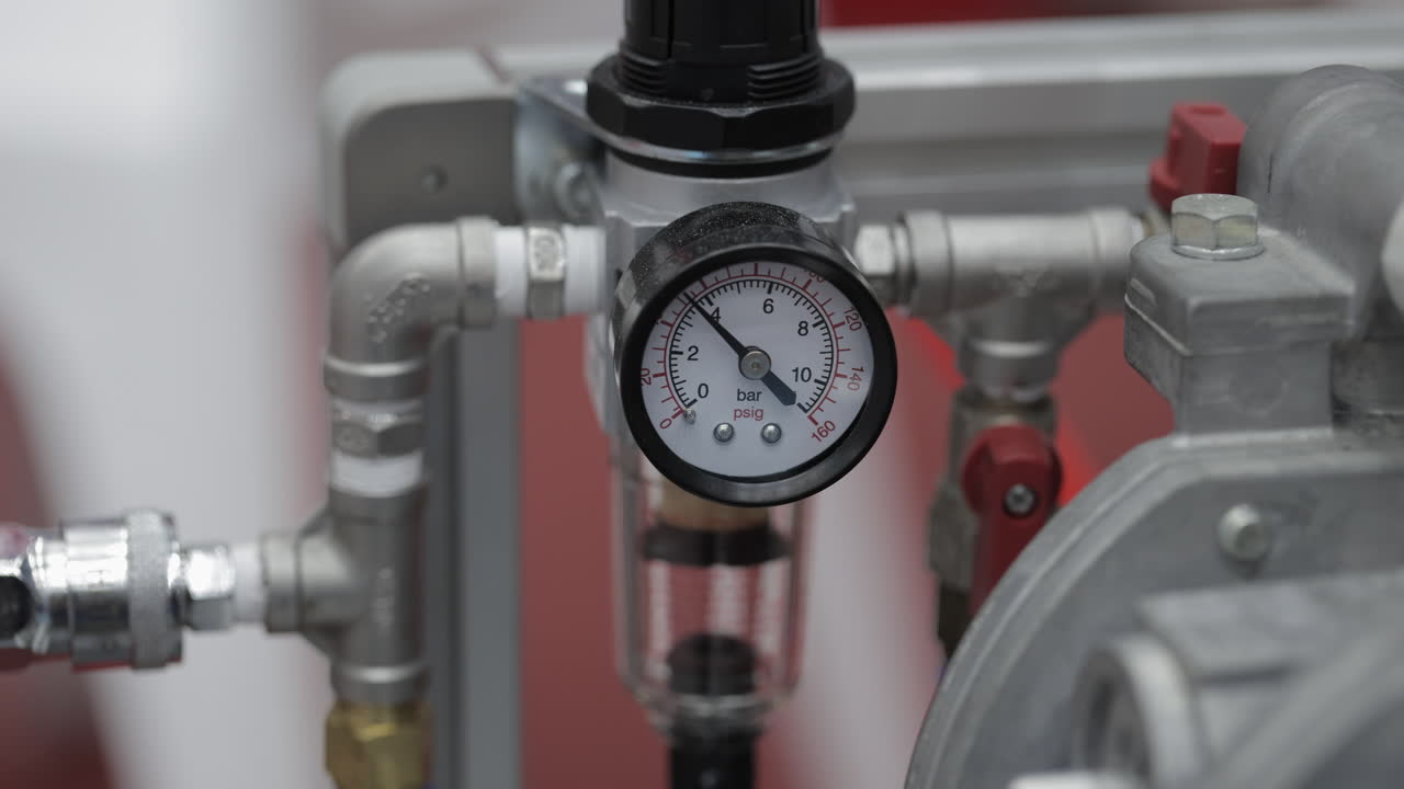 Close-up of a Pressure Gauge and Pipes