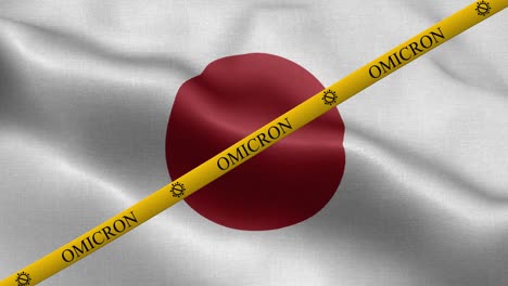 omicron variant and ban strip on japan flag - flag of japan