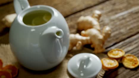 teapot with lemon and ginger 4k