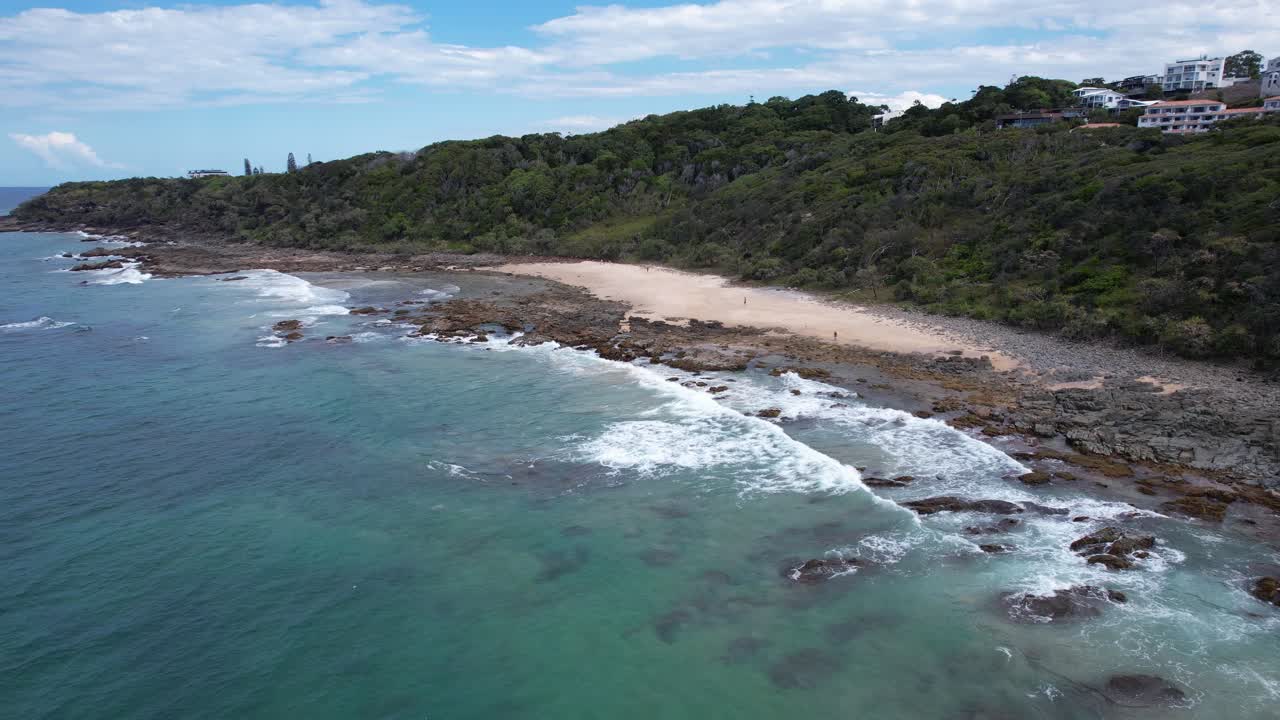 Aerial View Of Scenic Beach With Crashing Waves In Summer In Coolum Beach, QLD, Australia. - pullback shot