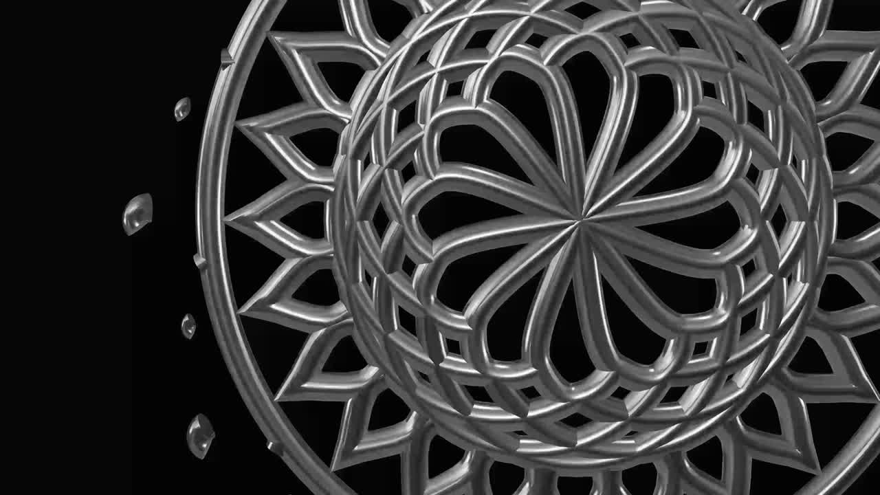 Beautiful silver coloured mandala animation on black background