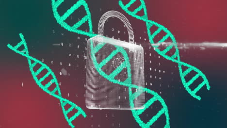 animation of dna strands, scientific data processing over padlock