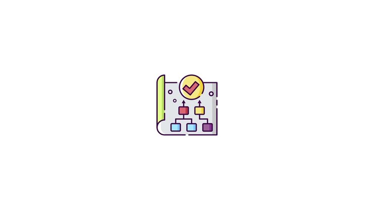 Animated Flowchart with Checkmark Icon for Process Completion
