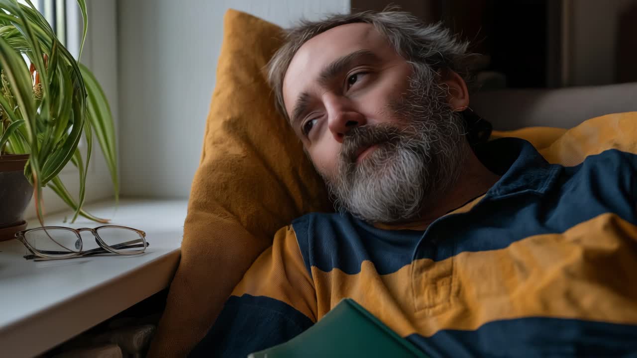 Man Sleeping on Pillow by Window