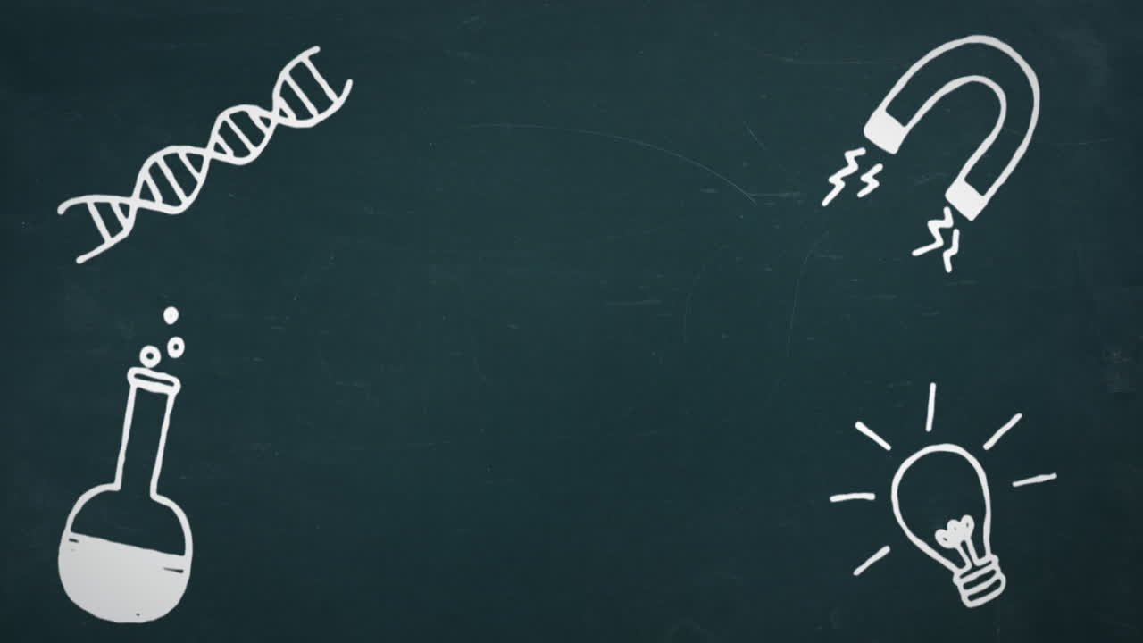 animación de pictogramas científicos blancos sobre un fondo verde