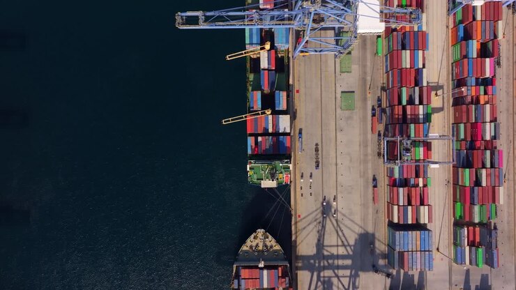 Crane operations moving containers onto ships in Athens harbor