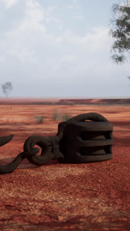 una polea y un gancho oxidados en el interior de australia