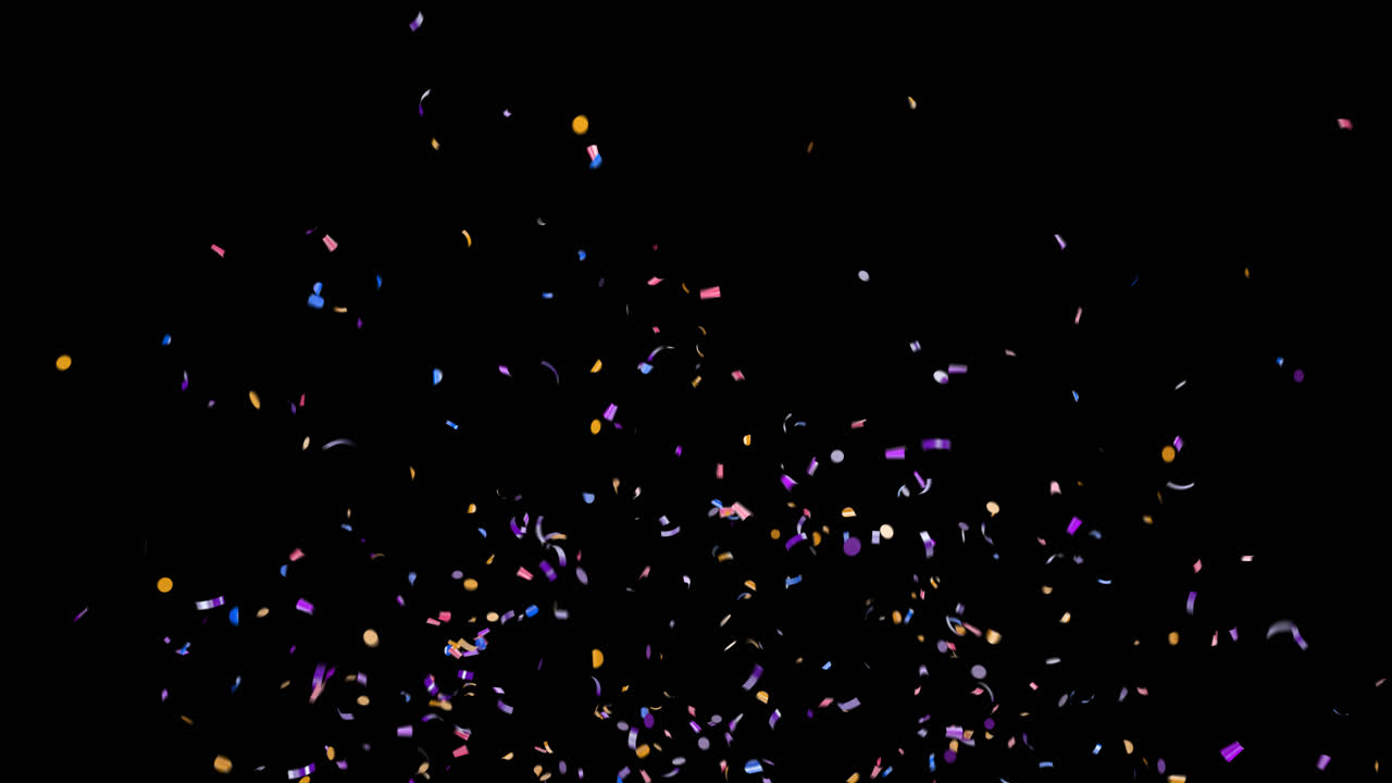 Explosion multicolored confetti fountain with alpha channel