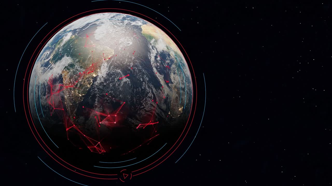 지구, 전자기 오염과 함께 어두운 공간, 대도시와 빛 오염 사이의 필드 연결, 3d 렌더링 애니메이션