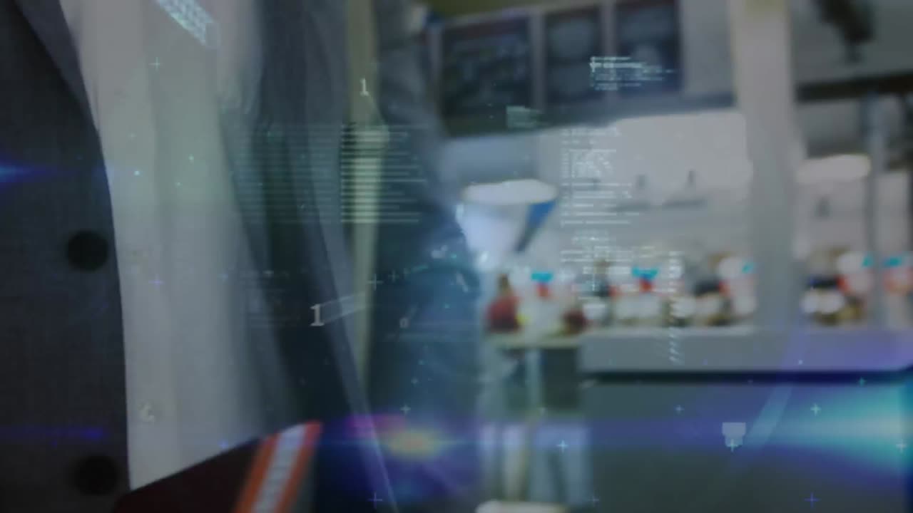 animación del procesamiento de datos financieros sobre el hombre de negocios