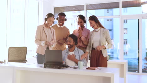 business people, winner and call center success