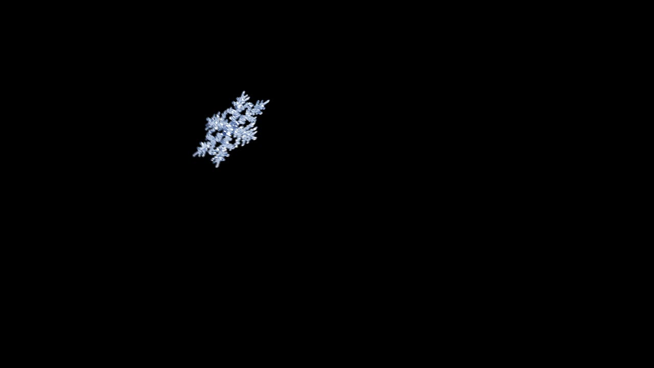 4K. Flying Snowflake On Black Background. Seamless Looping.