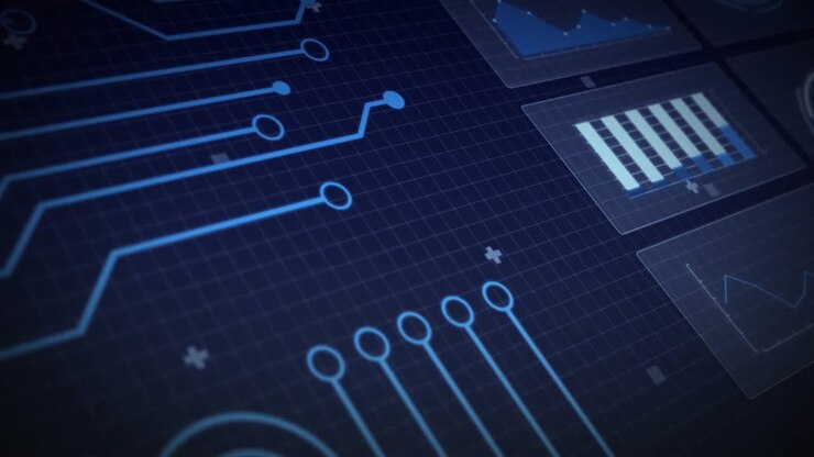 Animation of data processing with computer circuit board on black background
