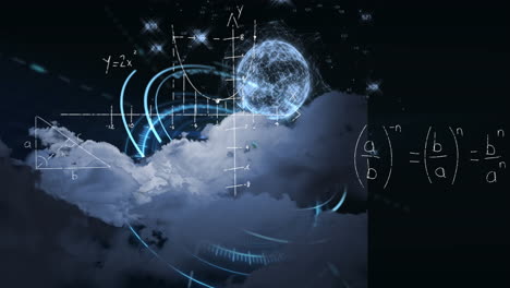 animation of mathematical equations over globe and scope scanning