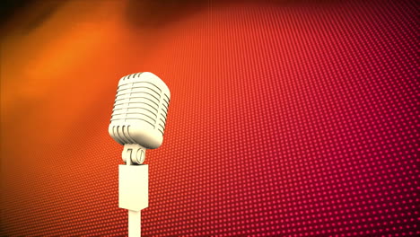 Animation-of-retro-microphone-with-copy-space-over-red-and-orange-background