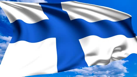 flag of finland against a cloudy sky (alpha channel, loopable)