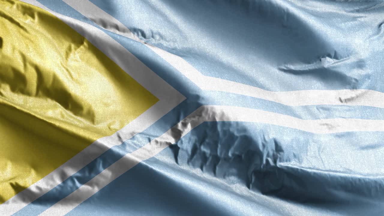 바람의 순환에 tuva 섬유 발을 흔들고, 바람에 tuva 배너를 흔들며, 직물 섬유 조직, 완전한 채우기 배경, 10 초 순환.