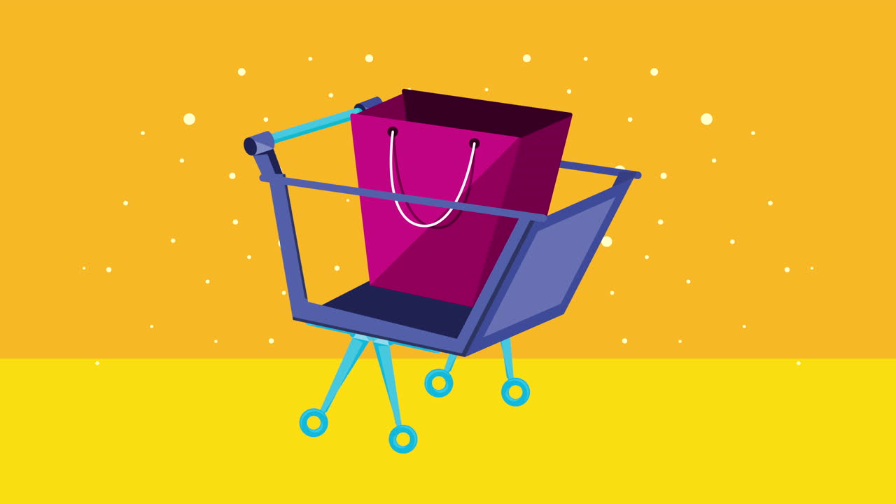 animación de carrito de compras y bolsa de comercio