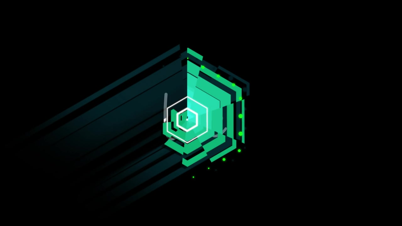 Animation of green shapes over like text on black background