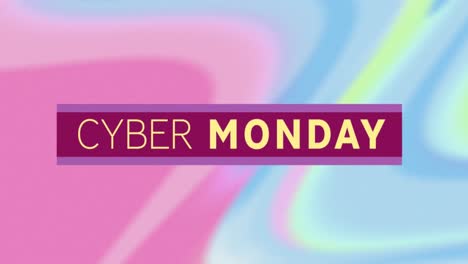 Animation-of-cyber-monday-text-in-yellow-letters-over-red-pastel-waving-shapes