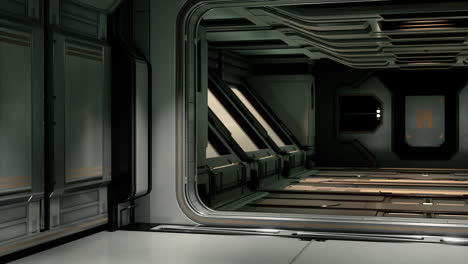 Futuristischer-Innenraum-Des-Raumschiffkorridors-Mit-Licht