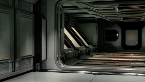 futuristic interior of spaceship corridor with light