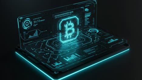 futuristic digital interface displaying cryptocurrency data with bitcoin insights and analytical charts in a high-tech environment