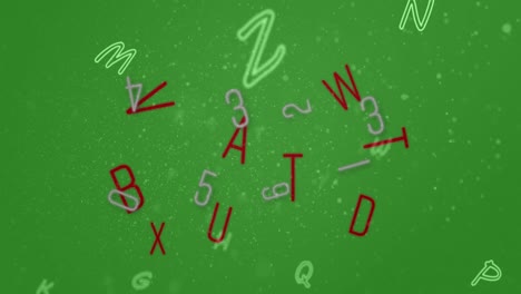 Animation-of-letters-and-numbers-on-green-background