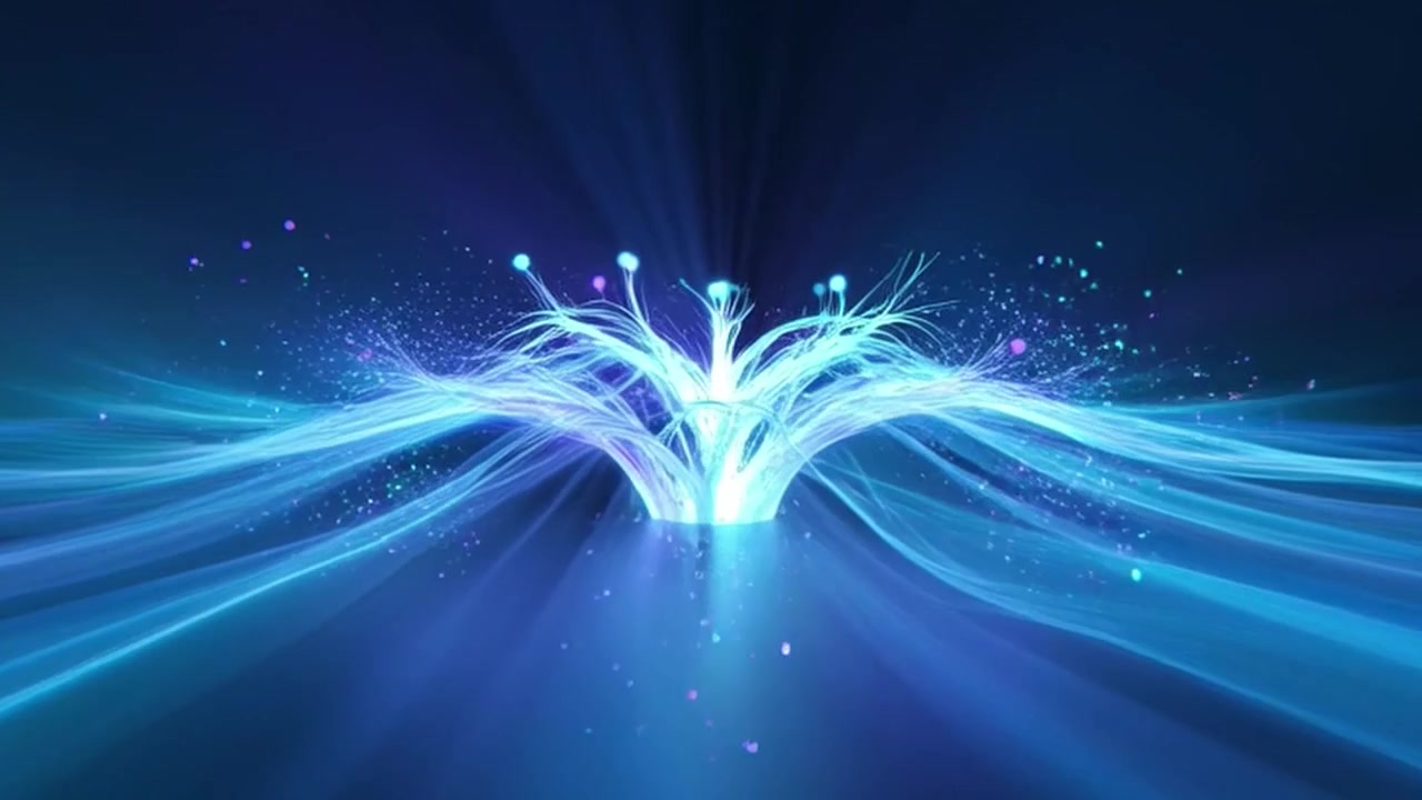 Abstract Blue Light Trails Radiating From A Central Point