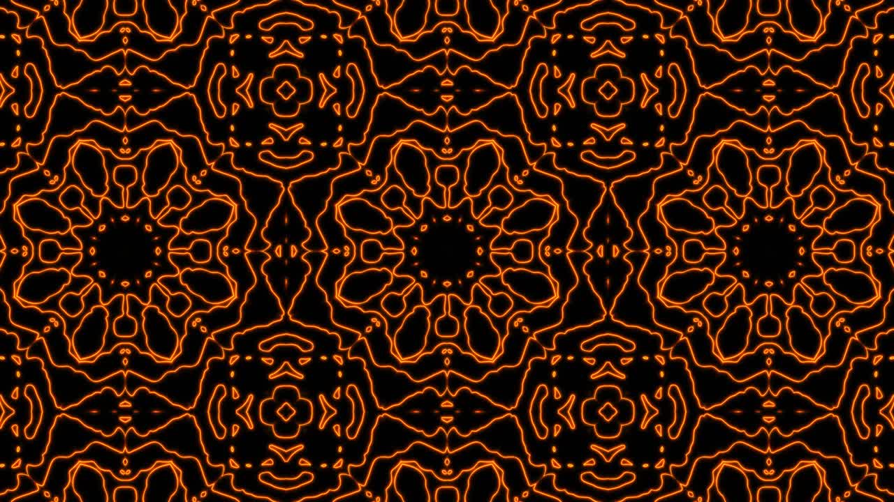 Abstract orange geometric seamless pattern background. Abstract Stripes Kaleidoscope Loop. Fast Psychedelic Colorful Kaleidoscope VJ background. Disco Abstract Motion Background. Kaleidoscope effect