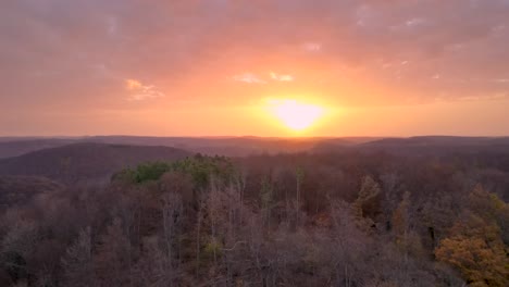 aerial view of sunrise over panoramic rock and forest in swabian alb, germany
