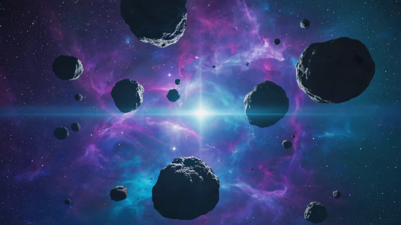 Asteroids and Nebula in Deep Space
